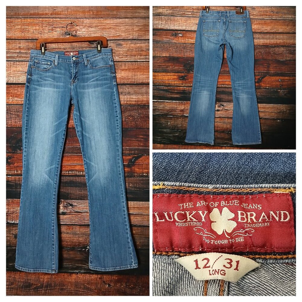 Lucky Brand Jeans 12 31 Long Sofia Boot Cut Mid Rise Blue Denim Stretch 2012